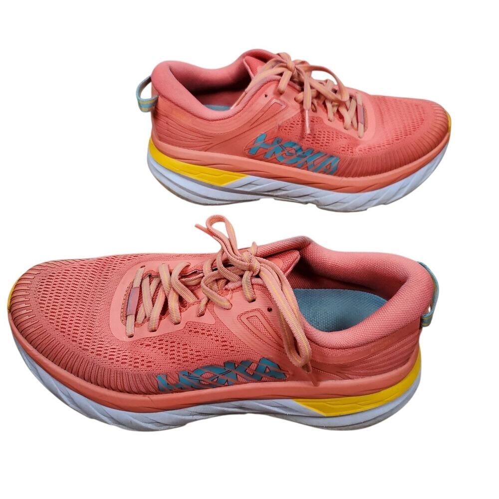Hoka One One Bondi 7 Sneakers Shoes Womens Size 9 Orange Running Cushioned Walk - Picture 7 of 10